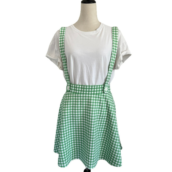 Midnight Hour HT Suspender Skirt Womens 2X Green White Gingham Skater Pin-Up - Picture 2 of 10